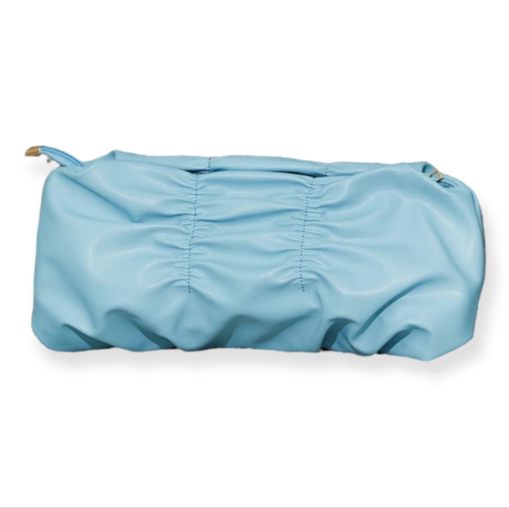 Dusky Blue Pleated Front Oversized Clutch Bag